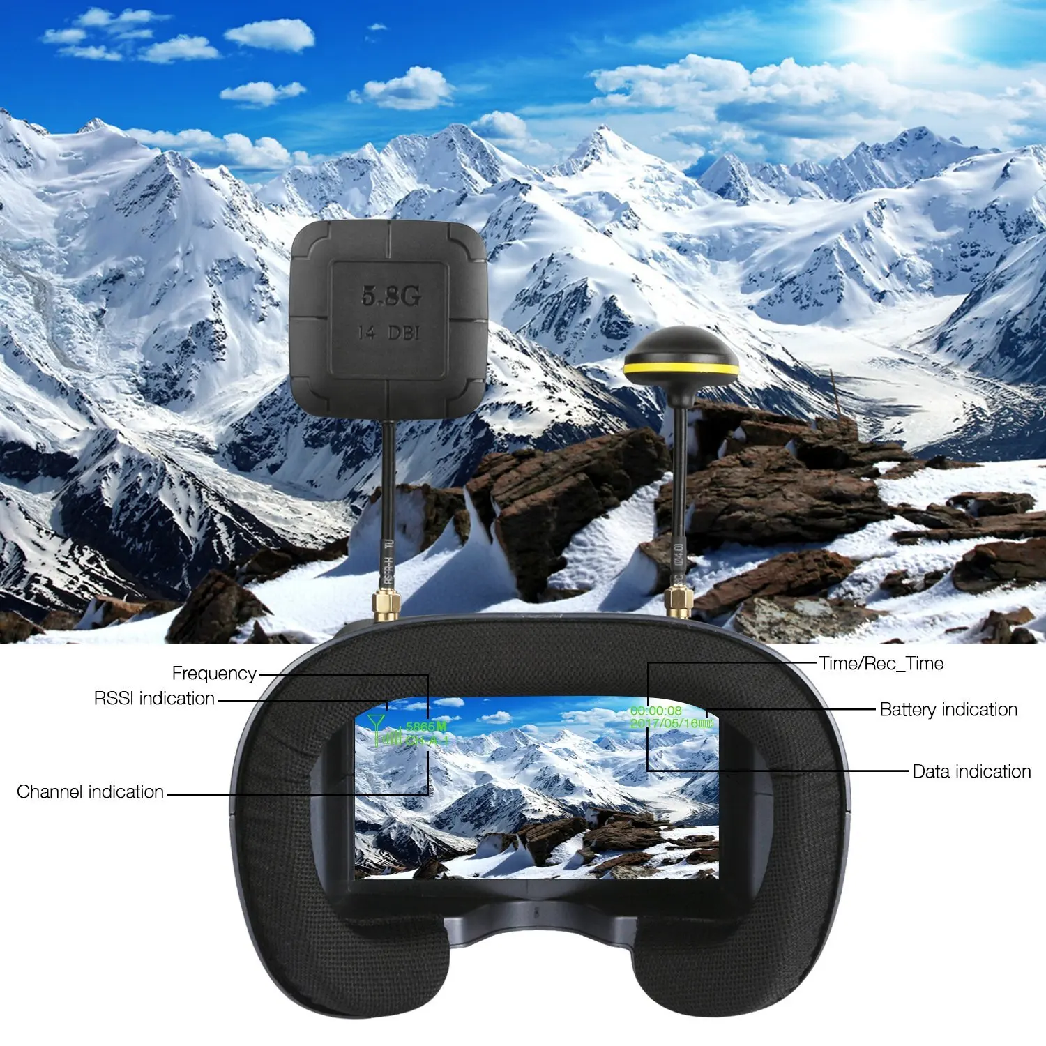 5.8G 40CH 4.3 بوصة 800*480 سما - مراجعة Fpv Drone Goggles وسعره